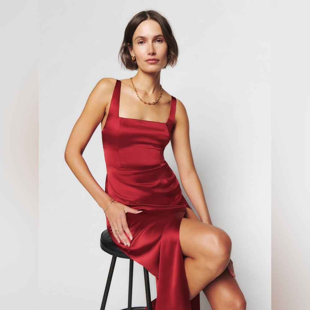 NWT Reformation Solay Silk Dress Red